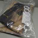 4Pcs Brown Gradient Shower Curtain Set, Modern Geometric Shower Curtain Set Golden Cubic Lines Bathroom Set Texture Art Bath Accessories with Mats