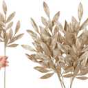 Solsew 9 Pack Champagne Christmas Tree Picks, 23.6 Inches Christmas Glitter Picks Ornaments for Tree Artificial Rosemary Leaves Stem DIY Xmas Wreaths Centerpieces Holiday and Home Decor