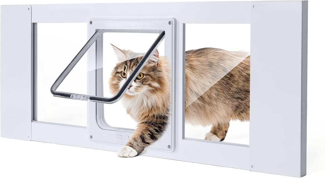 【Solid Wood】 Cat Door for Window,Fit Width 26"-29" Window,3-Min Install,Solid Wood Frame,Window Cat Door,Hd High-Transparency Acrylic Sheet,4 Lock Mode,Magnetic Close,Weatherproof Design