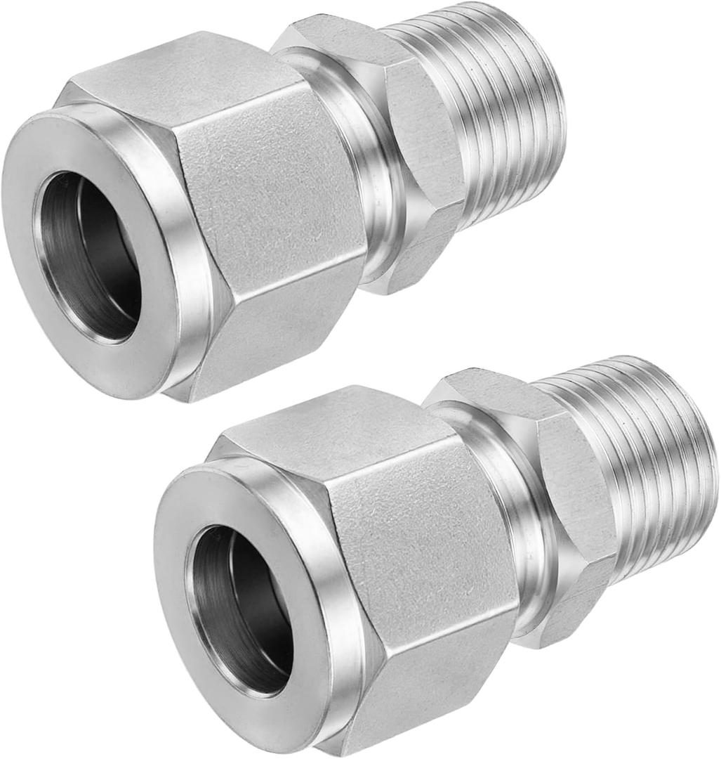 Stainless Steel 304 Compression Adapter 1" OD x 1" NPT Male Tube Fitting, Pack of 2, 1" OD x 1" Mnpt