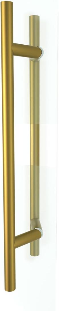 24" Round Offset Barn Door Handle Double Sided Stainless Steel, French Push Pull Door Handle Brushed Titanium Gold, Long Sliding Home Handles