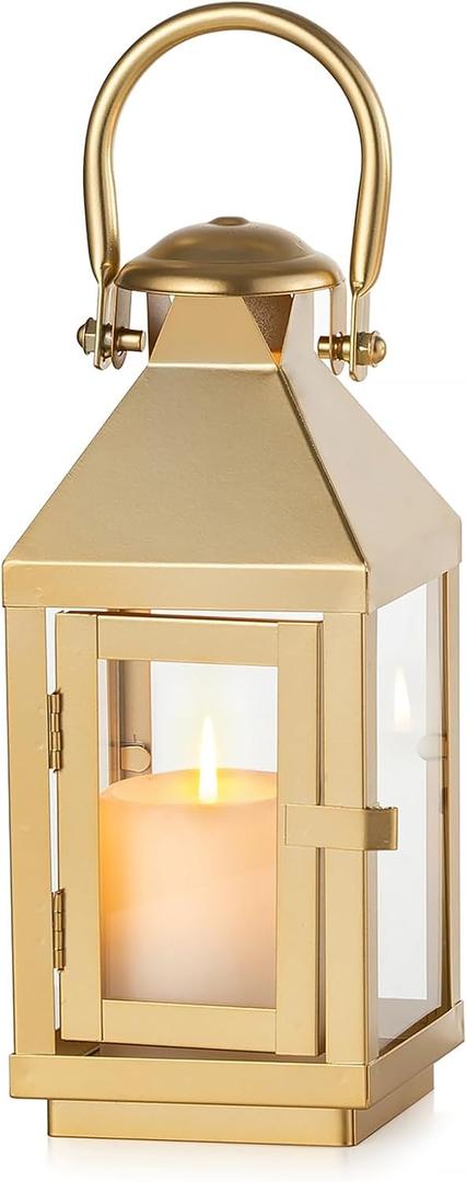 NUPTIO Gold Lanterns Decorative Outdoor, 8.6 Inch Lantern with Glass