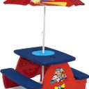 Delta Children 4 Seat Activity Picnic Table with Umbrella and Lego Compatible Tabletop, PAW Patrol