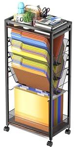 8 Tier Rolling Cart Work As Office File Cart Organization, Teacher Cart, Mobile Bookshelf Carts Or Hanging File Folders on Lockable Wheels, Paper Letter Storage for Home Office, School