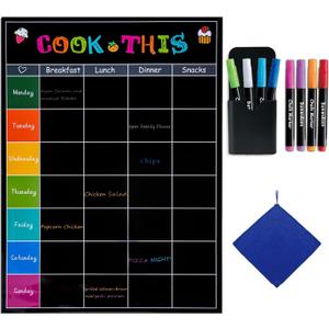 Magnetic White Board, LiebHome Magnetic Frige White Board, Dry Erase Weekly Menu Planner/Family Calendar 16" x 12" with Grocery List and Notes (Black Cook This)
