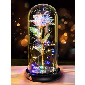Mothers Day Flowers Gifts for Mom Women Birthday Gift, Rechargeable Galaxy Glass Rose in Glass Dome Forever Crystal Rose Anniversary Mother's Day Roses Gifts for Daughter Wife Women Grandma Rainbow