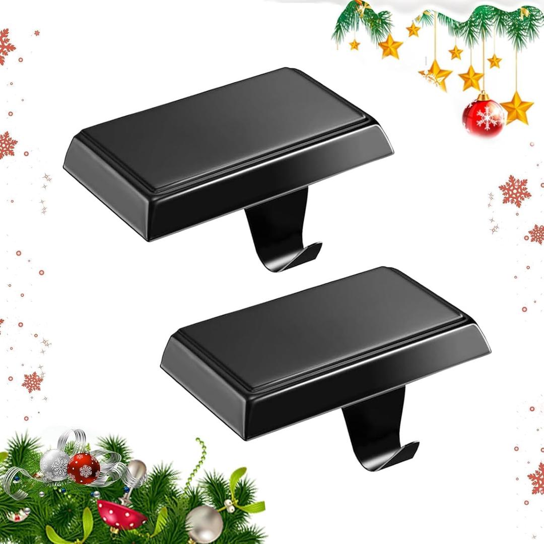 Guojanfon Christmas Stocking Holder Bases - Mantel Stocking Hangers Hanging Hooks for Fireplace Stand Hanger Holder Weighted Hangers for Xmas Holiday Decoration (2 Black, 2)