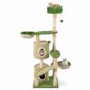 1.6m Striped Cat Tree Tower Kitten Cando House w/Sisal Scratching Post Indoor Green