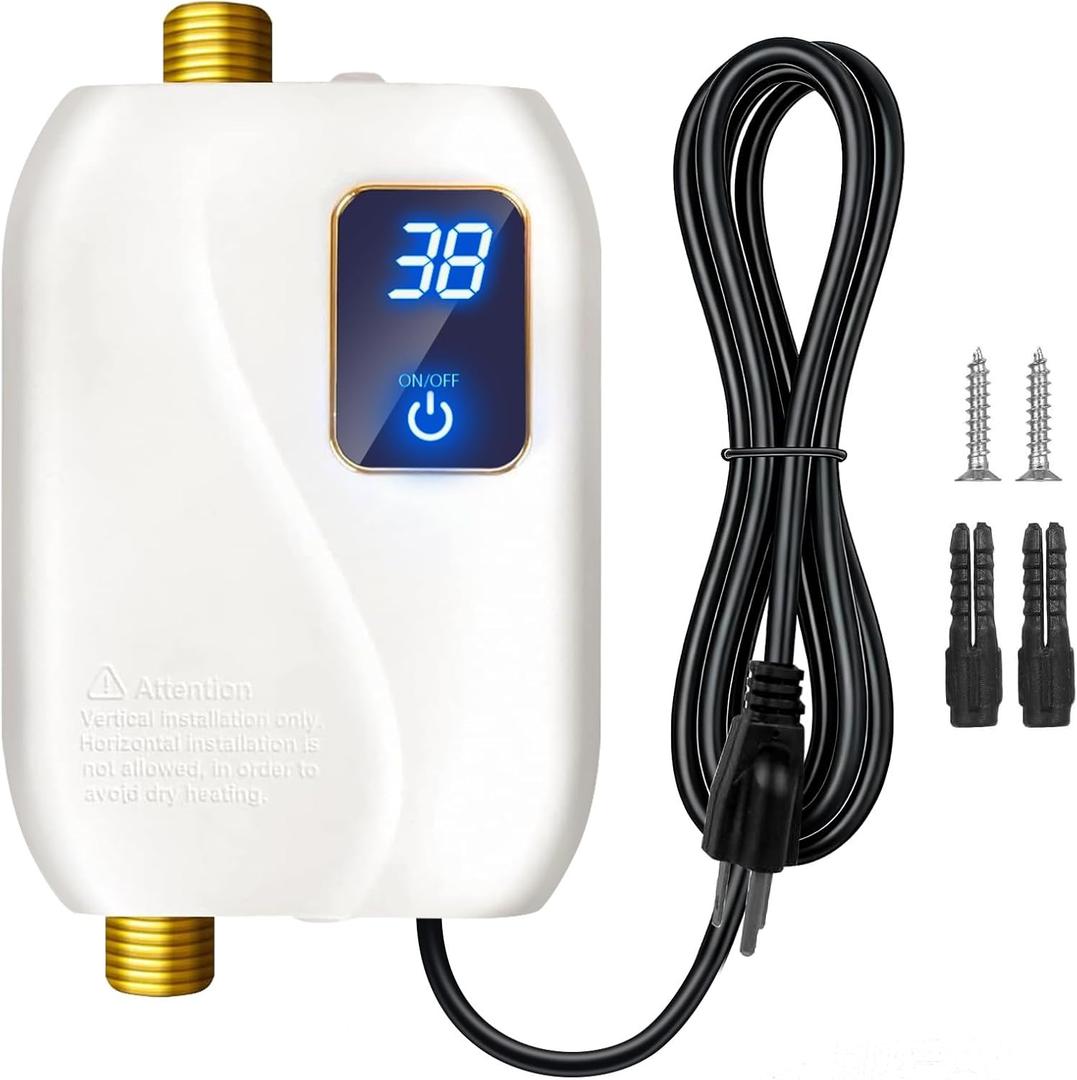 110V Tankless Water Heater Electric, 3000W Tankless Electric Water Heater Instant, Under Sink Water Heater with Digital Display, On Demand Hot Water Heaters Electric for Kitchen Washin Bathroom