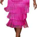 AOMEI Women's High Waist Fringe Tiered Bodycon Pencil Midi Skirt (X-Large)