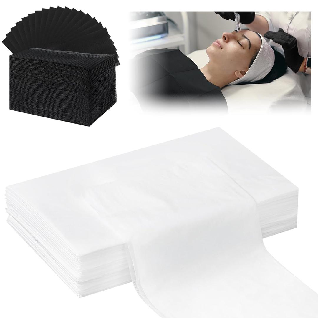 200 Pcs Disposable Sheets Include 100 Disposable Bed Sheets 31"x71" and 100 Disposable Dental Bibs 13"x18" Non Woven Fabric SPA Bed Cover Breathable for Dentistry Massage Beauty Tattoos, White 