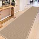12ft Natural Jute Hallway Runner Rug Non Slip Washable, Rubber Backed Long Khaki Indoor Entryway Runner, Absorbent Kitchen Carpet Sink Rug