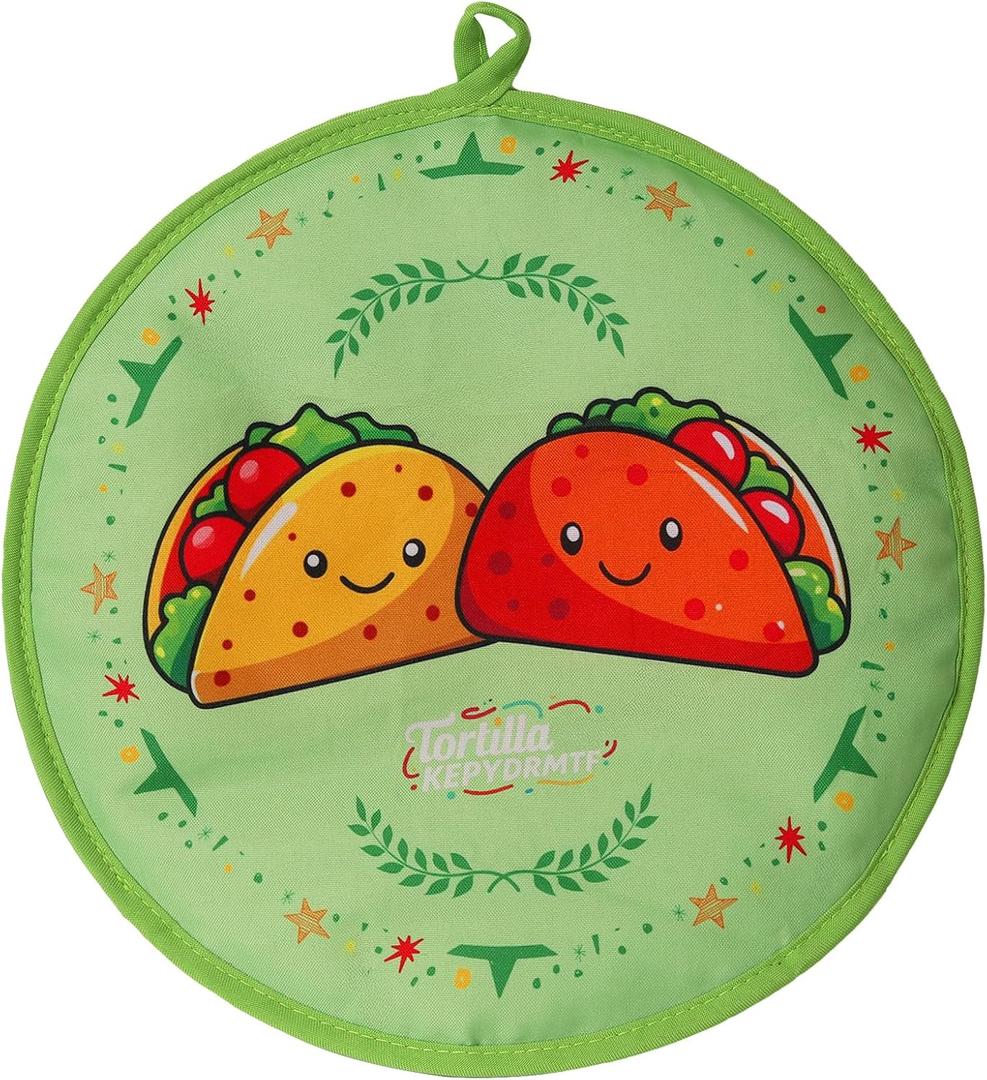 2 x Tortilla Warmers, Premium Insulated Fabric Pouch, Tortilla Holder, Keeps Tacos, Naan, Pizza Warm (1 PACK, Green)