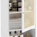 HITNET Bathroom Cabinet Wall Mounted, Rattan Medicine Cabinet, Bamboo Hanging Storage Organizer Over The Toilet with Adjustable Shelf for Living Room, Kitchen, Hallway (White)