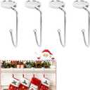 Christmas Stocking Holders for Mantle Set of 4, Non-Slip Mantel Stocking Hangers Hooks Christmas Silver Stocking Hangers for Fireplace Xmas Party Decoration (Silver)