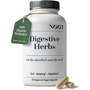 NOOT Digestive Herbs for IBS Support & Anti Bloating for Women and Men, Ginger, Peppermint Extract, Cardamom & Fennel for Gas, Discomfort, Indigestion, Heartburn, Digestive Support, 60 Capsules, BBD 07/29/2026