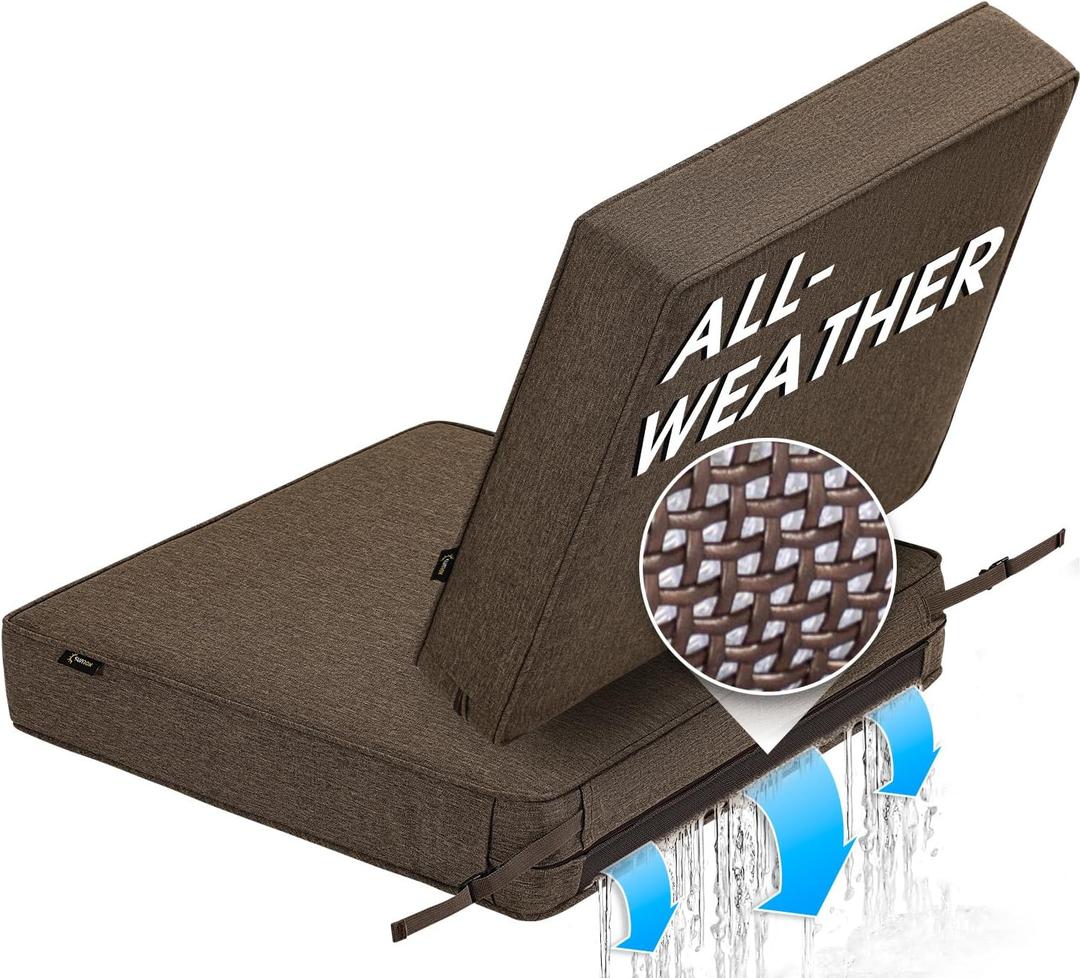 SUNROX All-Weather DryFast Foam Outdoor Patio Furniture Cushions, FadeShield Water Resistant Deep Seat Cushion with DryMesh Drainage, Durable Low Maintenance Couch Cushion, 23"x26"x4" Heather Chestnut