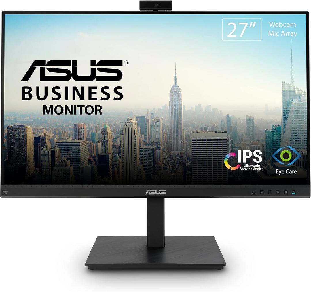 ASUS 27 1080P Video Conference Monitor (BE279QSK) - Full HD, IPS, Built-in Adjustable 2MP Webcam, Mic Array, Speakers, Eye Care, Wall Mountable, Frameless, HDMI, DisplayPort, VGA, Height Adjustable