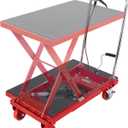 VEVOR TF23 Hydraulic Lift Table Cart, 500lbs Capacity 28.5" with 4 Wheels and Non-Slip Pad, for Material Handling and Transportation, Red