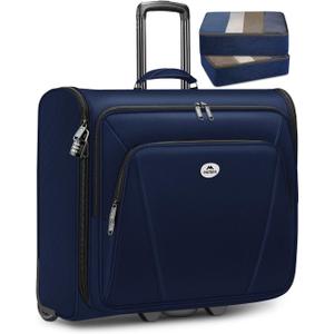 MATEIN Rolling Garment Bags for Travel, Large 2-Wheeled Suit Carrier Fits 17.3Inch Laptop, Foldable Travel Suit Bag With Wheels & 2 Packing Cubes, Check-in Suitcase Luggage for Business Trips, Blue