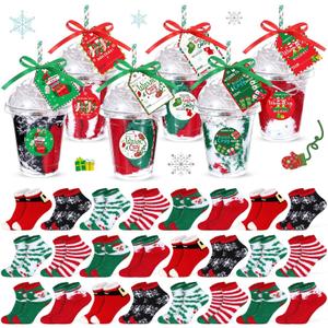 Capoda 24 Pairs Christmas Fuzzy Socks for Women Xmas Holiday Gifts Set Bulk 24 Pack Warm Fluffy Coral Fleece Sock Women Girl(Santa)