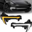2 Color LED Daytime Running Lights Compatible with 2018-2024 Tesla Model 3, Front Driving DRL Lamps Assembly with Turn Signals, Night Running Light, Dynamic Start-Up Animation, (1 Pair)