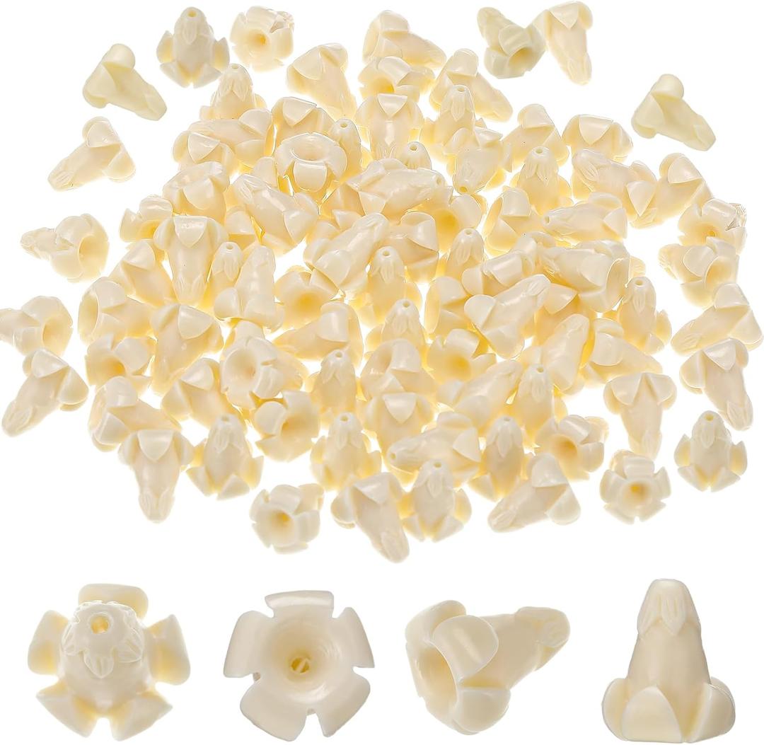 Jutom 100 Pcs Puakenikeni Flower Beads Hawaiian Puakani Flower Beads Bulk Coral Shell Powder for Jewelry Making DIY Crafts Supplies Hair Accessories Hawaiian Party Favors Decorations (Ivory White)