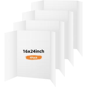 4 Pack Trifold Poster Board, 16x24 Inches White Presentation Board, Portable Display Board for Science Fair, School DIY Project and Business Exhibitions