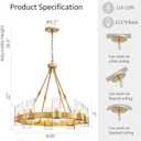 WUZUPS Wagon Wheel Chandelier 8-Light with Clear Glass Industrial Modern Farmhouse Round Light Fixture for Dining Room Kithen Island Foyer, Width 26" Height 22", Gold