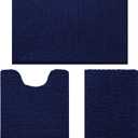 HOMEIDEAS 3 Pieces Bathroom Rugs, Ultra Soft Non Slip Absorbent Chenille Toilet Bath Mat Set (Navy Blue) (17"x24"+20"x32"+U Shape 20"x24")