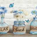 Bule Daisy Bath Mat Farmhouse Floral Bath Rug Non Slip Quick Dry Rustic Country Bathroom Mat Rug for Bathroom Kitchen Tub Shower Sink Outdoor 20"x31.5" (Blue Daisy)