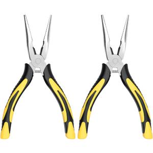 Premium Long Needle Nose Pliers-6, Paper Clamp Precision, High Carbon Steel, Soft Grip with Wire Cutter, Long Nose Cutting Pliers for Home, Fishing, Jewelry, Crafts,2pcs