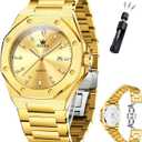OLEVS Mens Watches Octagonal Luxury Stainless Steel Dress Watches for Men Quartz Analog Large Face Luminous Relojes para Hombres