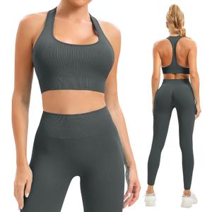 Women Workout Sets 2 Piece Long Legging Matching Gym Yoga Pilates Outlifs (S65L-Black) Small