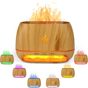3-in-1 Ultrasonic Essential Oil Diffuser & Himalayan Salt Lamp Diffuser & 7 Colors Changing Oil Diffuser,100% Pure Himalayan Pink Salt Rock, Waterless Auto off-200ml (Wooden Grain)