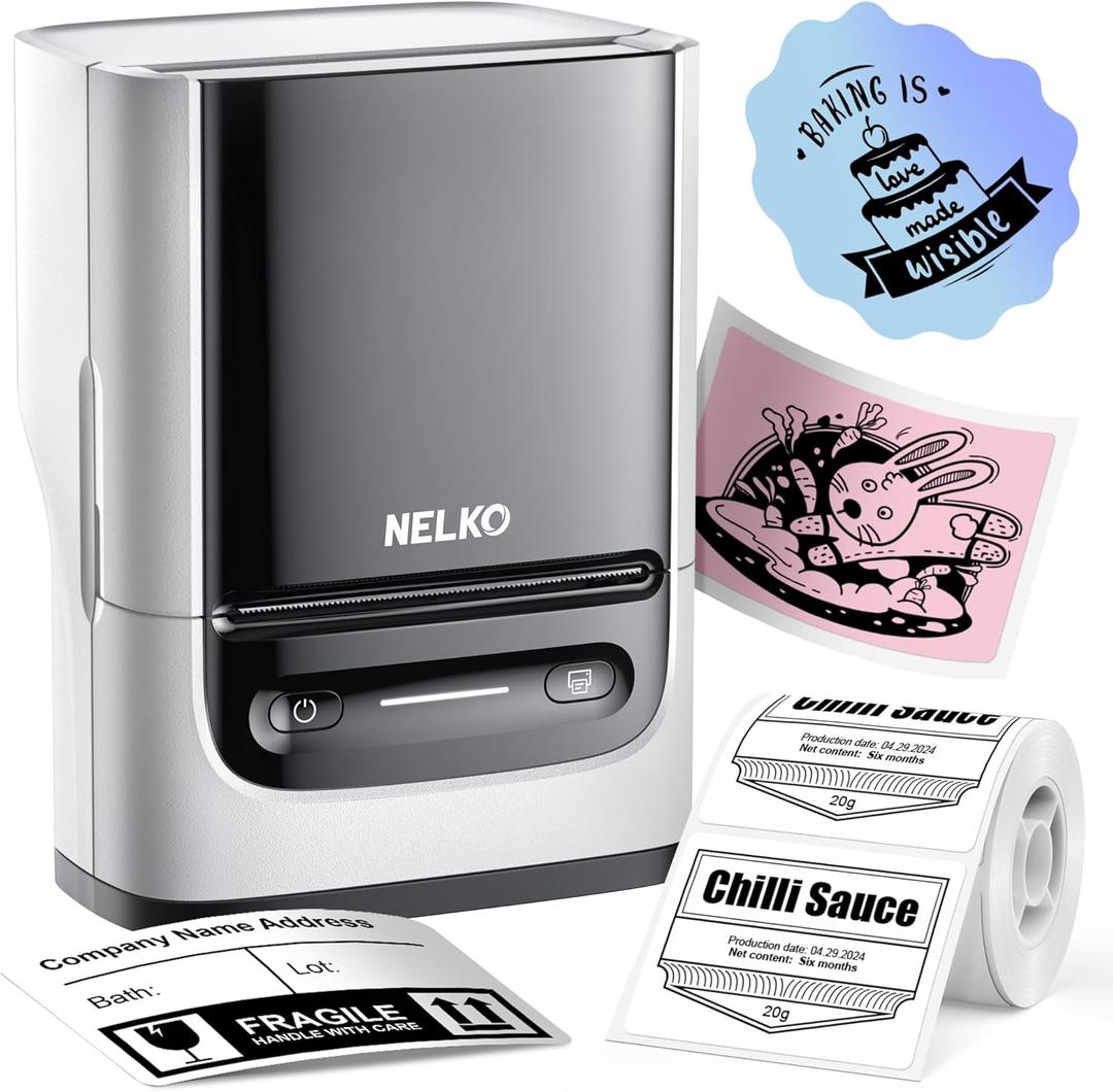 Nelko Label Maker Machine with Tape, PM220 Bluetooth Label Printer, 2 Inch Portable Thermal Printer for Small Business, Address, Logo, Clothing, Smart AI APP for iOS, Android & PC, White
