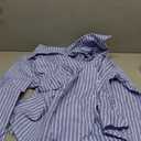 GORGLITTER Women's Striped Wrap Button Up Shirt Tops Long Sleeve Collar Work Office Blouse (Large, Blue)