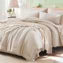 Anluoer Beige King Comforter Set 7 Pieces, Bed in a Bag with Sheets, All Season Bedding Sets with 1 Comforter, 2 Pillow Shams, 2 Pillowcases, 1 Flat Sheet, 1 Fitted Sheet | Softness, High Quality, Warmth, Comfort, OEKO