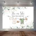 7x5ft Greenery Gender Reveal Backdrop Watercolor Boy or Girl Clothes Background Green Eucalyptus Leaves Gender Neutral Party Cake Table Decorations Banner Photo Booth