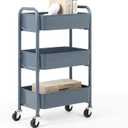 SunnyPoint 3-Tier Delicate Compact Rolling Metal Storage Organizer - Mobile Utility Cart Kitchen/Under Desk Cart with Caster Wheels - Blue (15.35" X 10.24" X 26.8"H)