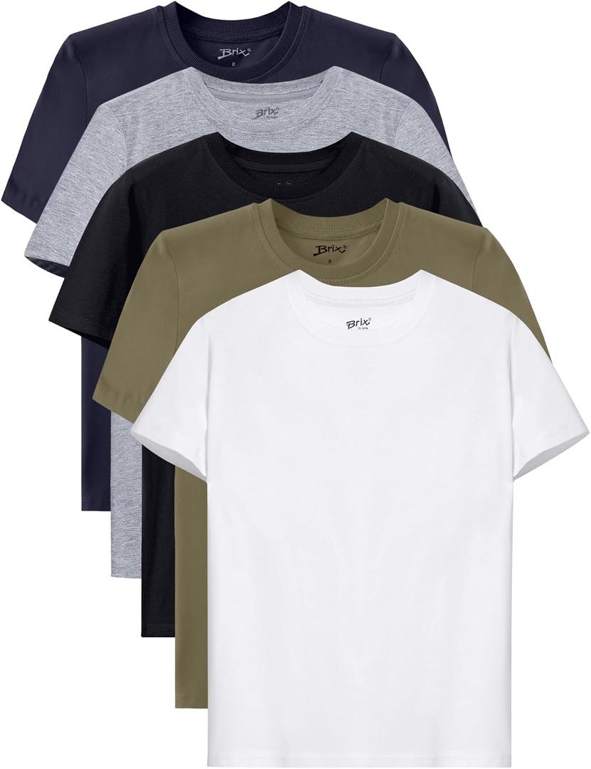 Brix Boys Short Sleeve Tees - 100% Cotton Crewneck Tagless Shirts, 8