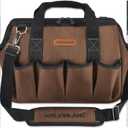 WELKINLAND 17-Pockets Electrician Tool Bag, 14" Portable tool bag, Brown heavy-duty tools bags for men, Mechanics tools bag with shoulder strap