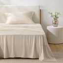 Bedsure Cooling Sheets Twin, Rayon Derived from Bamboo, PureWoven, Breathable & Soft Twin Sheets Set, Deep Pocket Up to 16 Inches, Hotel Luxury Silky Bedding for Hot Sleepers, Light Beige