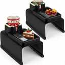 2 Pcs Couch Cup Holder Tray Silicone Anti-Spill Anti Slip Sofa Armrest Drink Holder Weighted Couch Caddy Recliner Arm Table for Remote Controls, Phones, Cups and Snacks (Black)