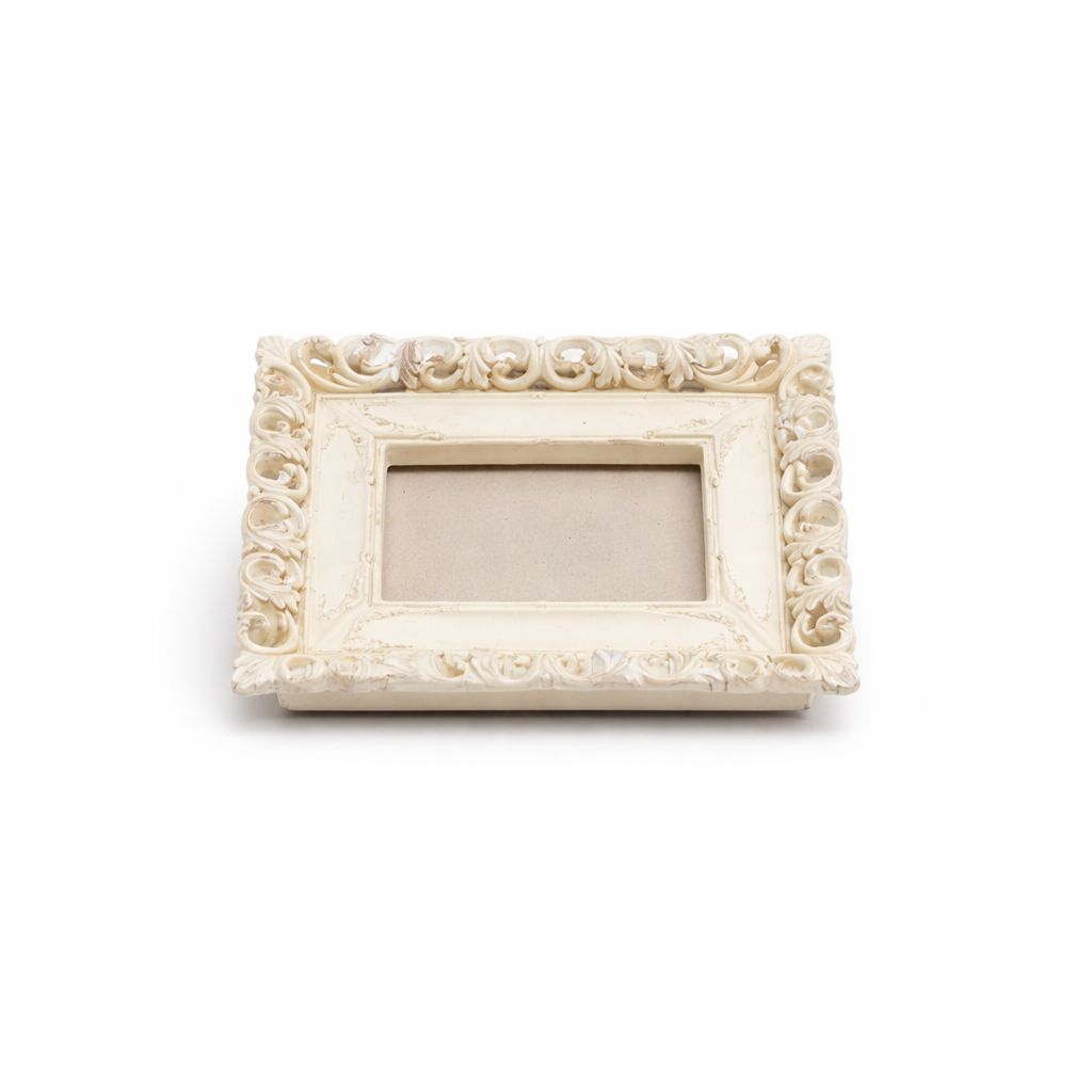 Wavy 5x7 Picture Frame White with Gold Beaded Trim, Resin Frame with Real Glass, Display 5x7 Photos Matted to 4x6, Vertical and Horizontal Desk Tabletop or Wall Hanging