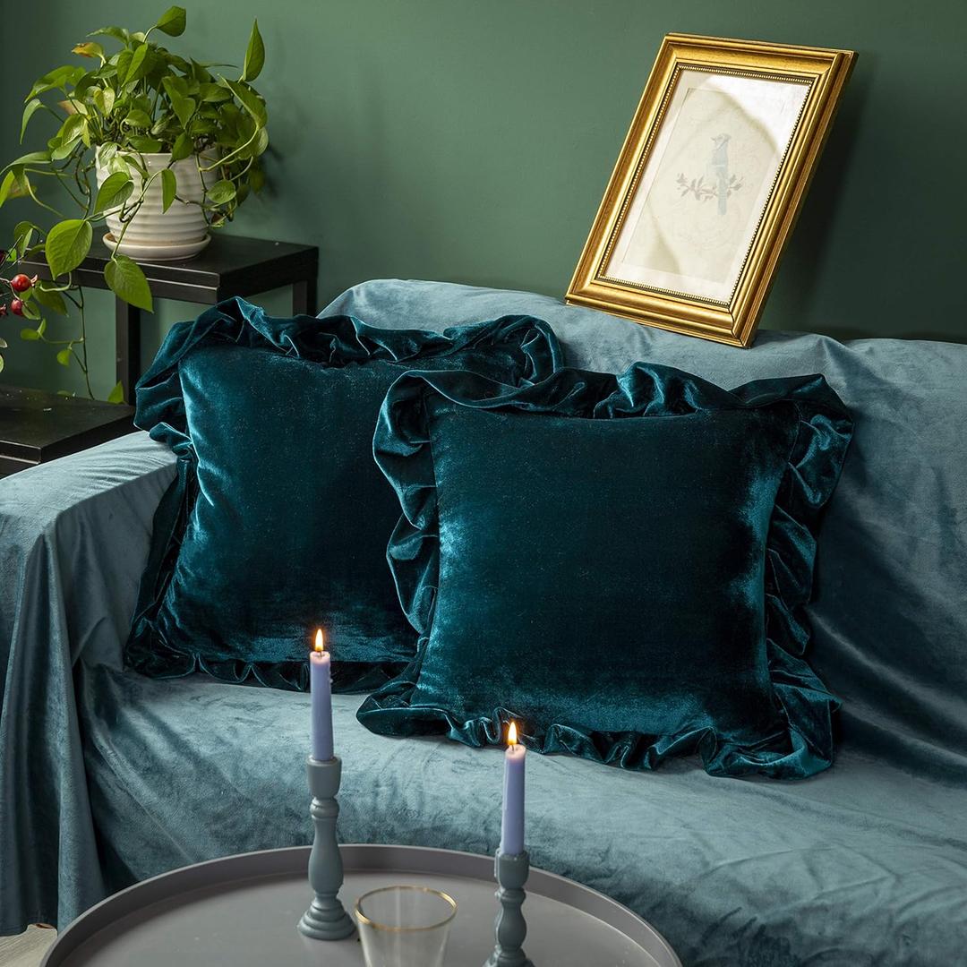 Velvet Throw Pillow Cover Soft Decorative Luxurious Solid Square Cushion Case for Sofa Couch Bedroom Farmhouse,Pack of 2, 18 x 18 Inches, Malachite Green Velvet Throw Pillow Cover Soft Decorative Luxurious Solid Square Cushion Case for Sofa Couch Bedroom Farmhouse,Pack of 2, 18 x 18 Inches, Malachite Green