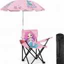 Redbaker Mermaid Kids Beach Chair with Umbrella Pink Toddler Folding Lawn and Camping Chair with Summer Shade for Boys Girls Outdoor Pool Travel Picnic