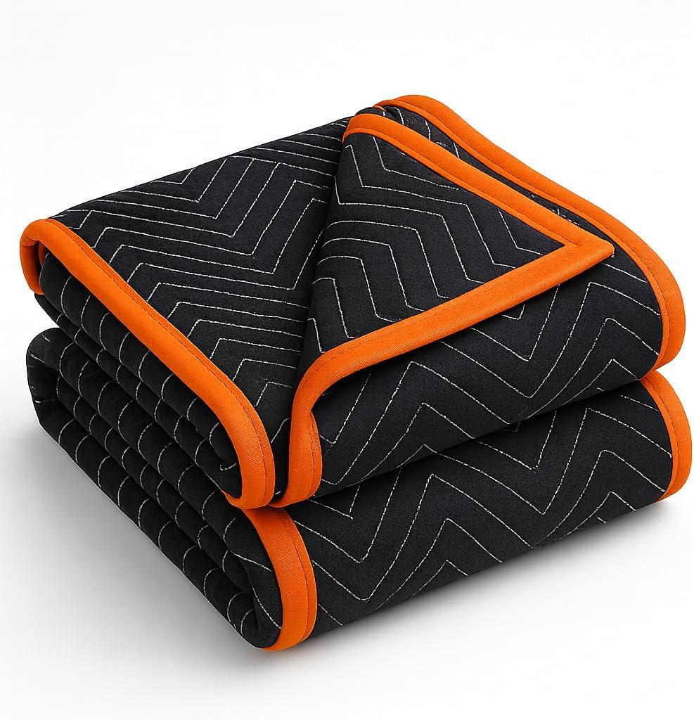 Thick Moving Blanket Heavy Duty 2 Moving Blankets 42"x 72" Moving Essentials Shipping Thick Furniture Wrapping for Moving Supplies Professional Quilted Shipping Blankets (Orange Pack of 2)