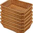 6 Pcs 17.7 Inch Poly Wicker Bread Basket Woven Bread Baskets Rattan Fruit Tabletop Food Basket for Vegetables Restaurant Kitchen Serving Display