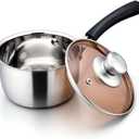 E-far 1 Quart Saucepan with Lid, Stainless Steel Small Sauce Pot with Glass Lid for Cooking, Easy Clean & Rust Free, Dishwasher Safe